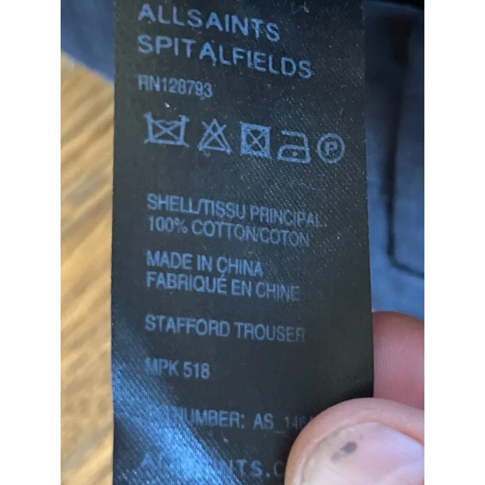 ALLSAINTS Black Stafford Chino Trousers Pants  Mens Size 36